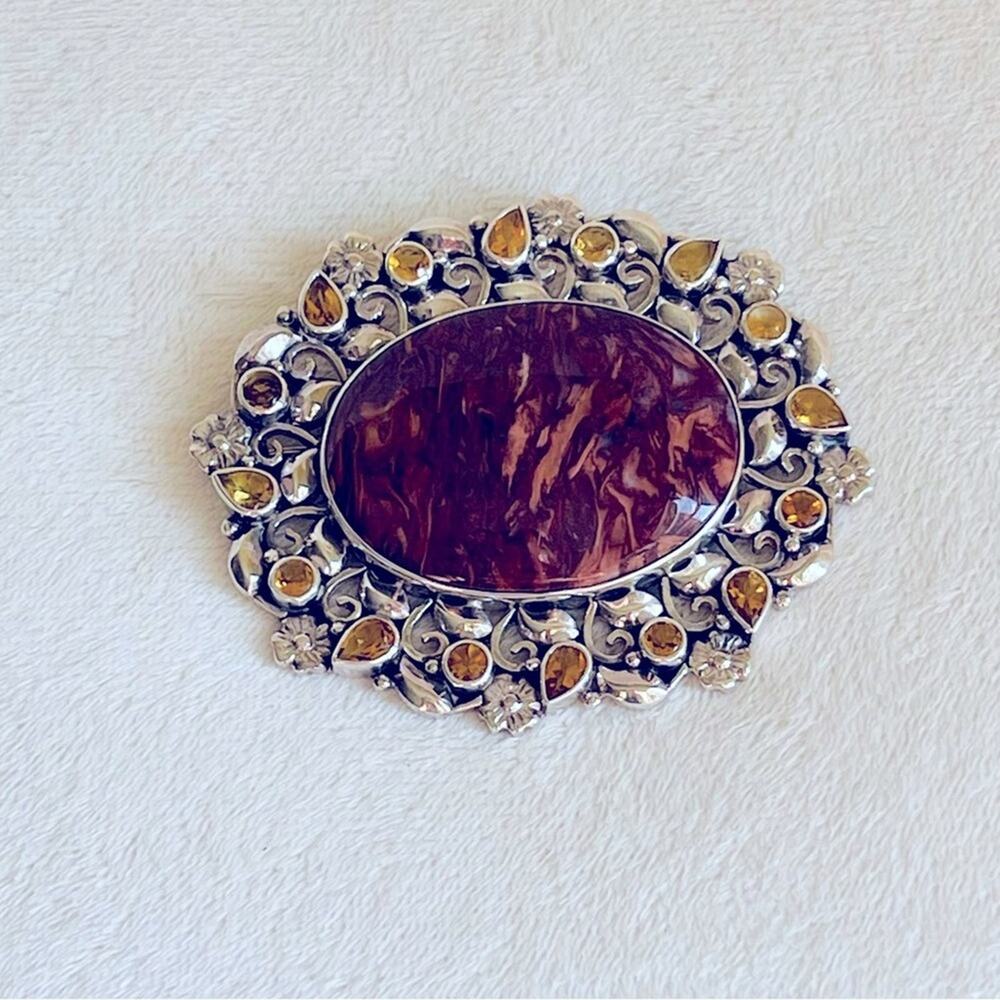 Brooch Pendant Sterling Silver Himalayan Agate Citrine Nepal PTI